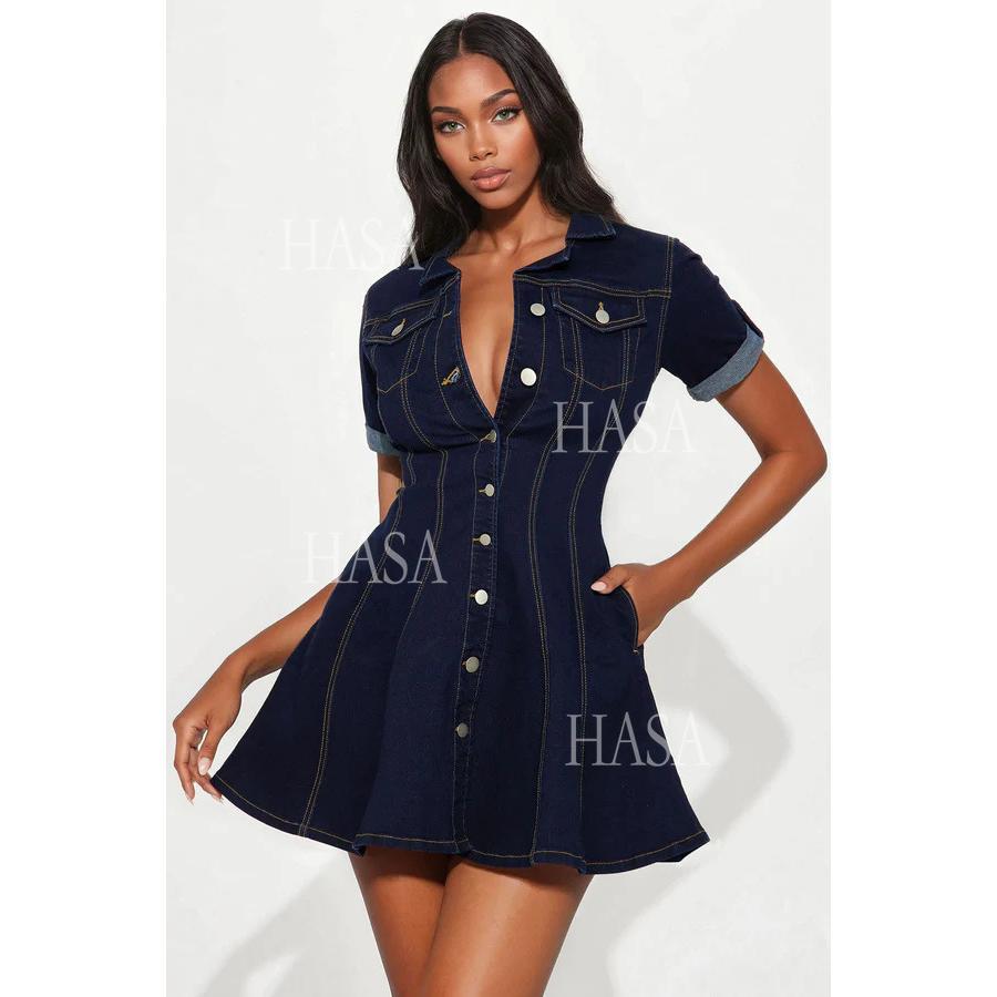 HASA HS6788 Edgy Button Up Denim Dress for Streetwear Party Looks