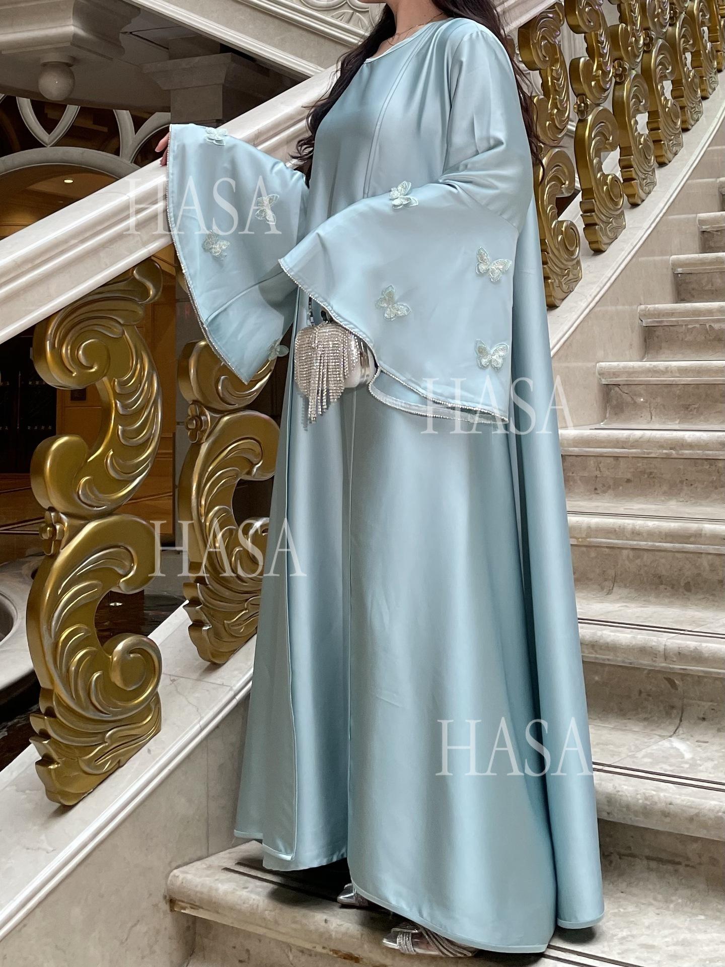 HS6480 Satin Butterfly Embroidered Dress Robe, Cardigan Two-piece Design