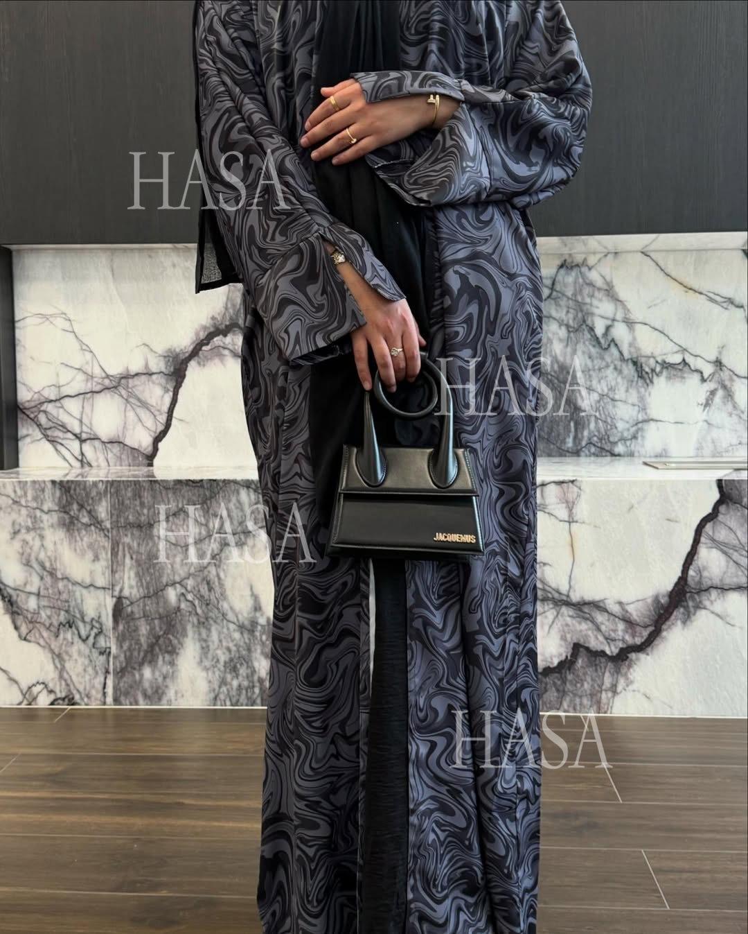 HS6555 Fashionable printed long-sleeved dress with an ankle-length cardigan style