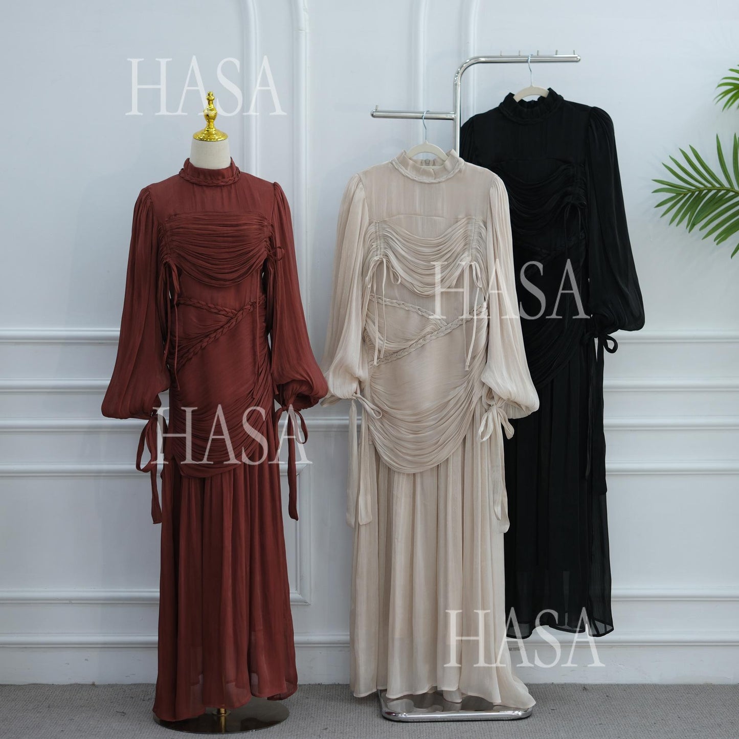 HASA HS6803 Chic Ruched Maxi Dress with Elegant Flow