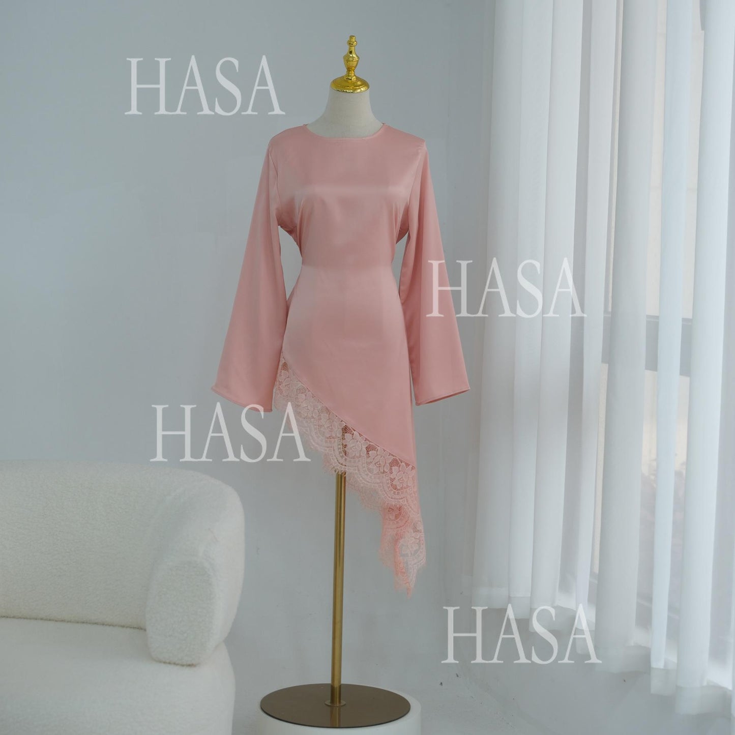 HASA HS6784 Soft Luxury Asymmetric Modest Top with Lace Detail