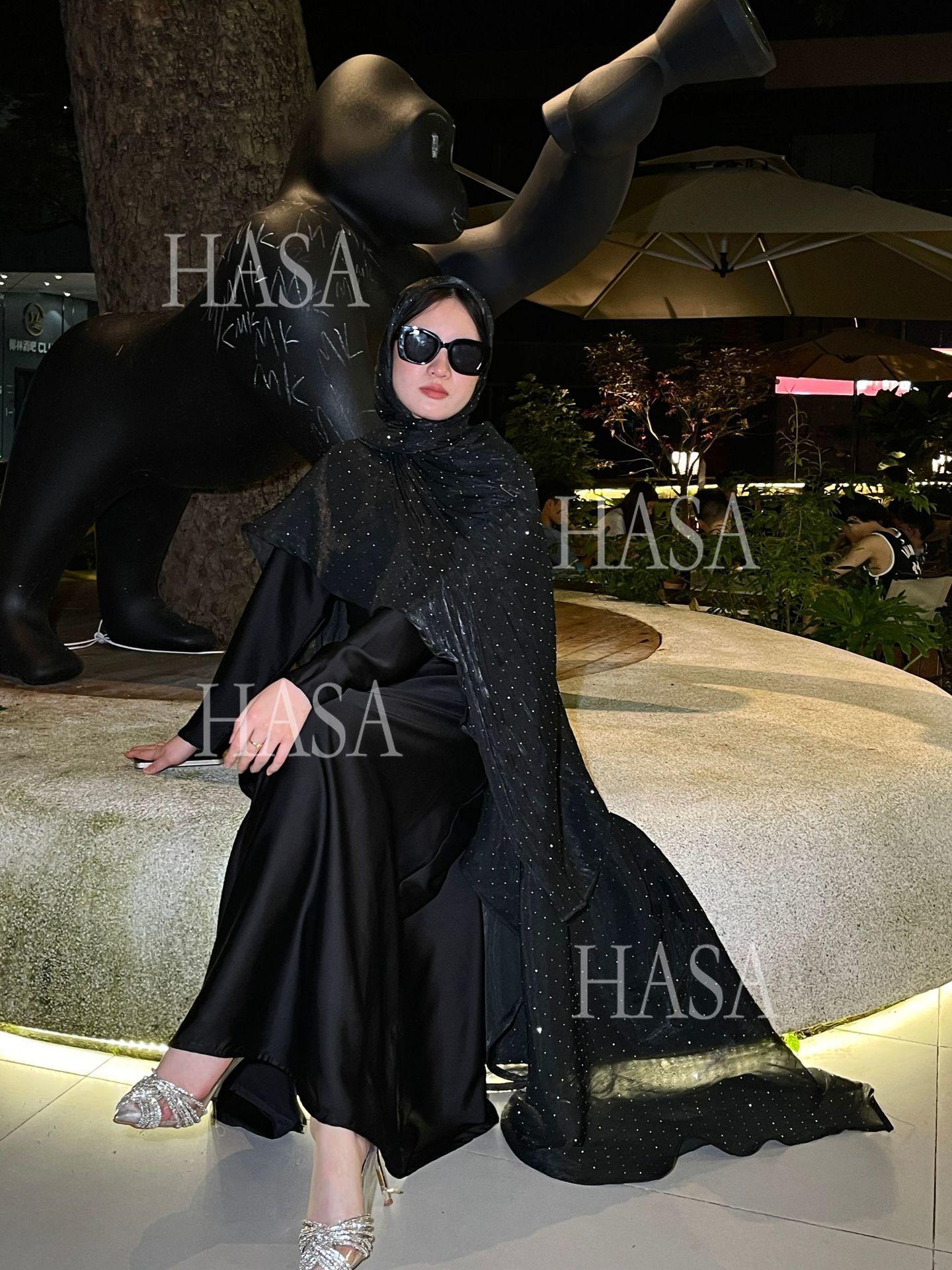 HS6477 Shiny robe two-piece set with rhinestone shawl decoration