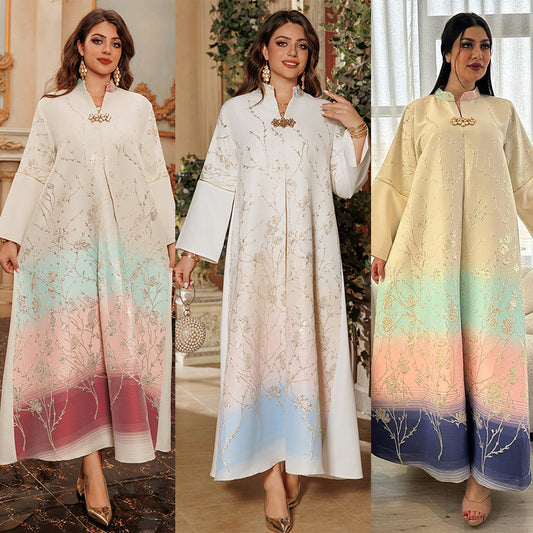HS6645 Jacquard Embroidered Gradient Robe with Elegant Layered Design