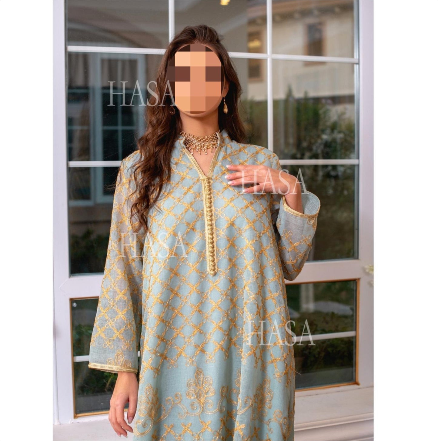 HS6640 Elegant Openwork Embroidered Abaya Long Dress