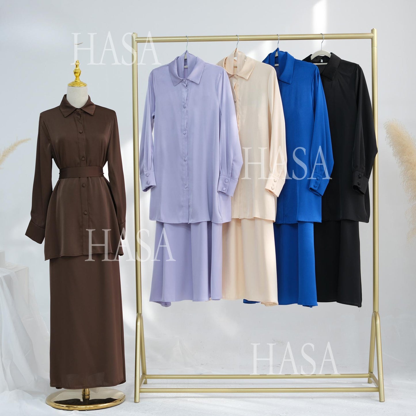 HS5874 Gentle Lace-up Two-piece Suit, Simple Texture, First Choice for Daily Wear abaya girl