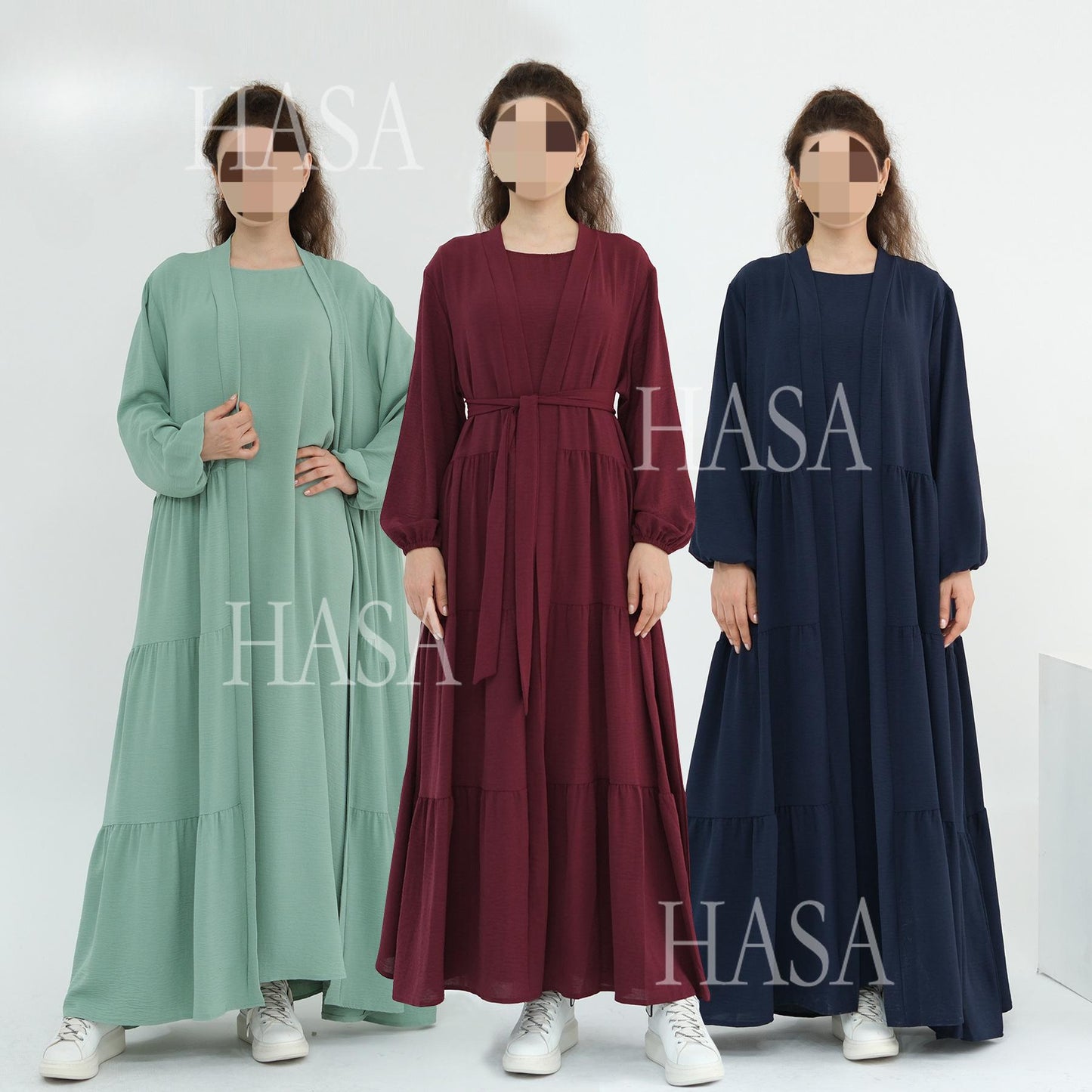 HS6559  Solid Color Loose Robe Dress Two-piece Set
