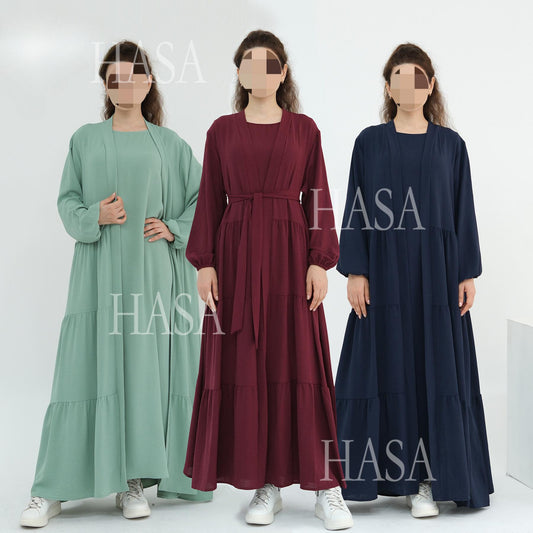 HS6559  Solid Color Loose Robe Dress Two-piece Set