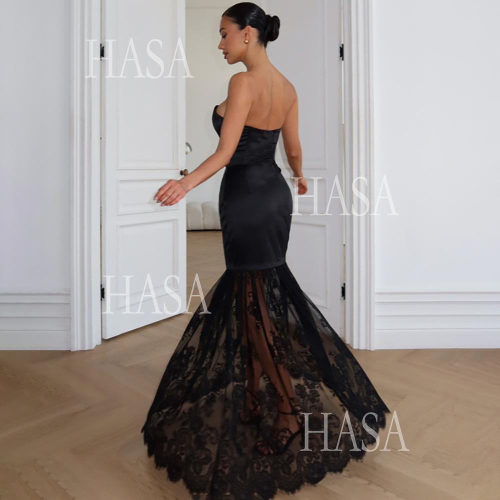 HASA HS6767 Minimal Glam Lace Panel Bodycon Dress