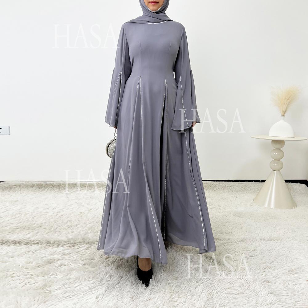 HS6497 Solid Color Light Luxury Chiffon Long Skirt Suit