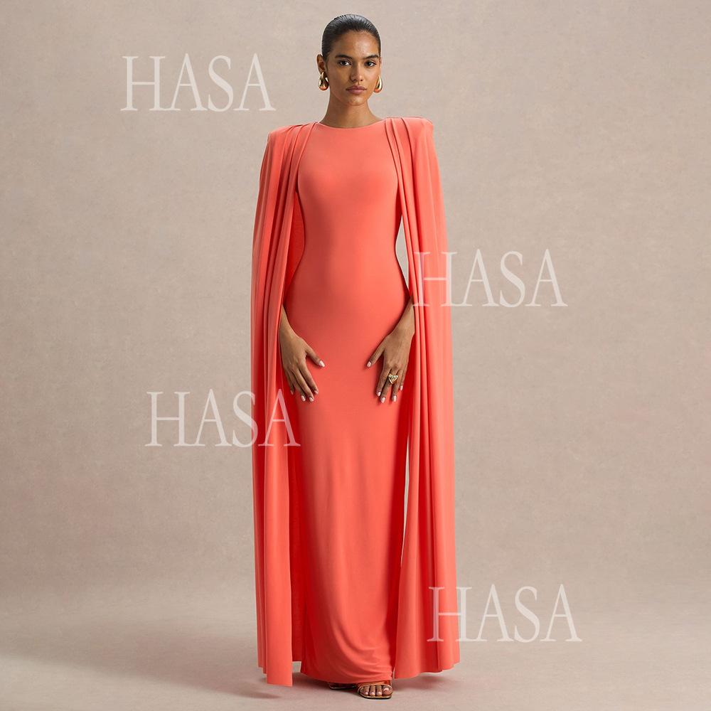HASA HS6774 Luxury Long Sleeve Cape Style Bodycon Dress