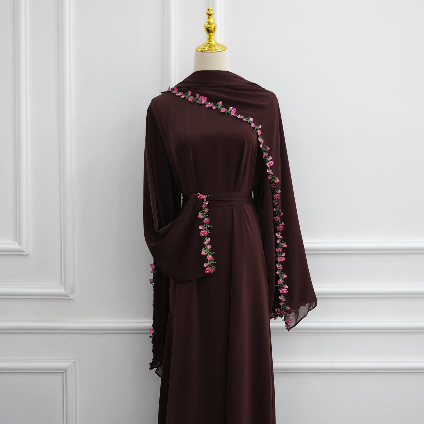 HASA HS6814 Loriya Pink Lace Stitching Two-piece Dress + Headscarf