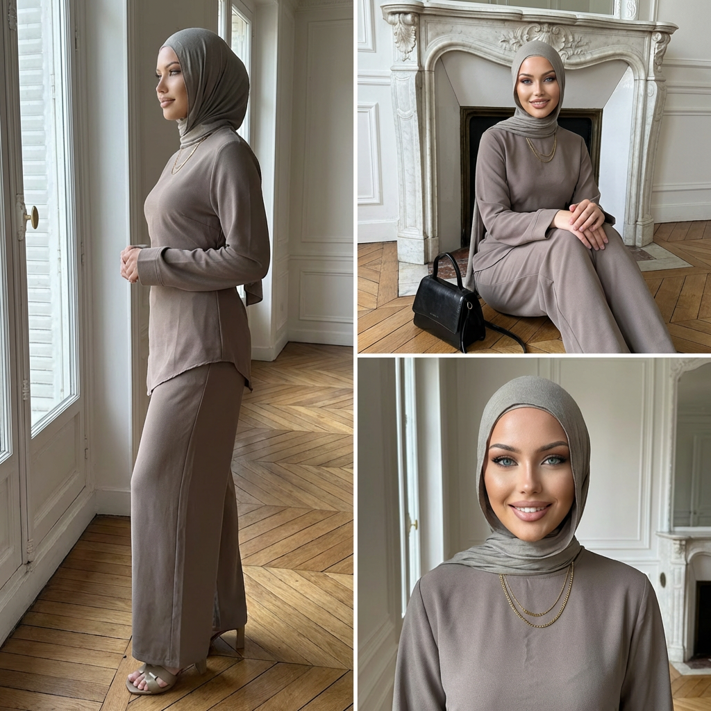 HS6614 Modest Nida Two-Piece Set with Waist Tie & Pocket Trousers
