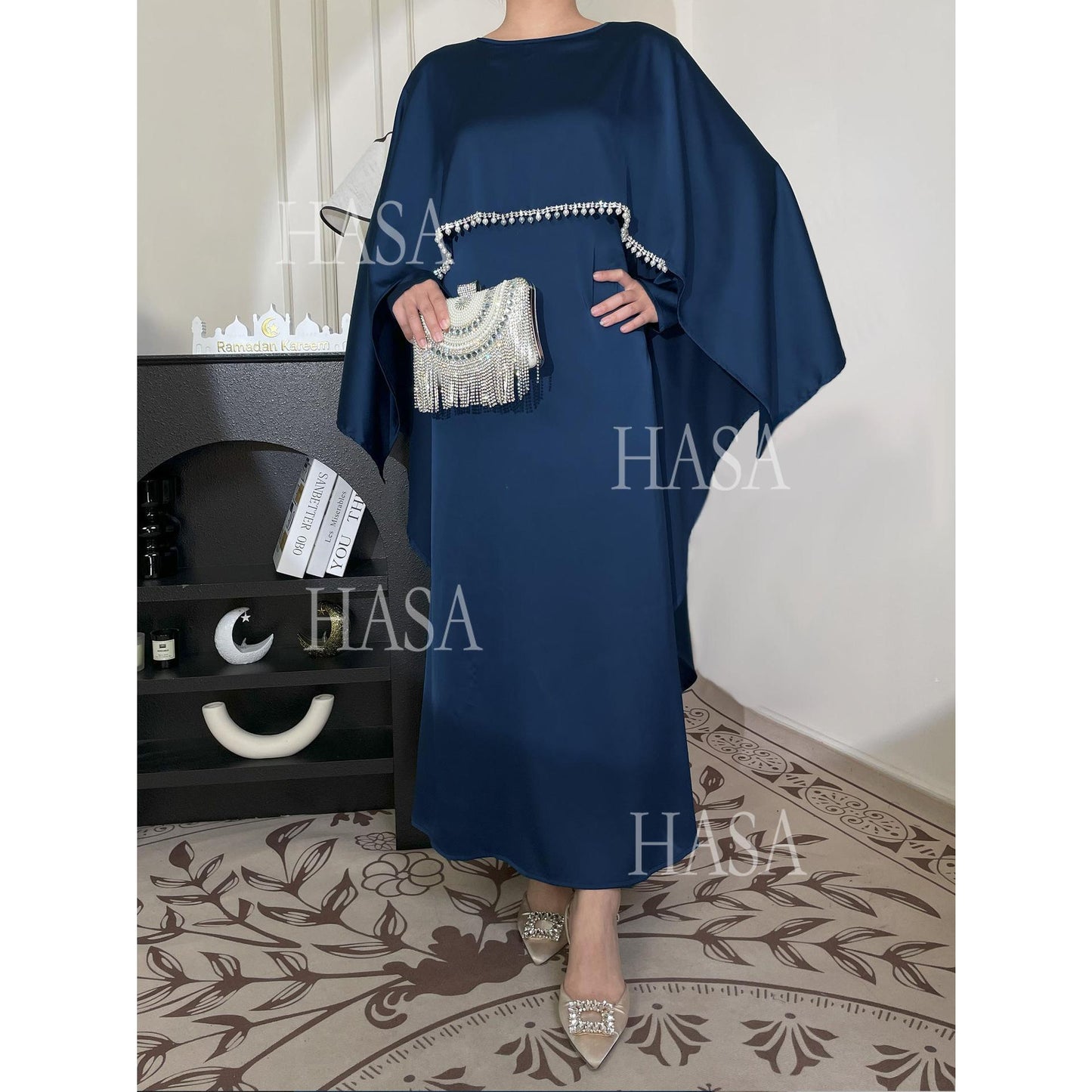 HS6570 Elegant Cape-style Satin Dress Robe for Women