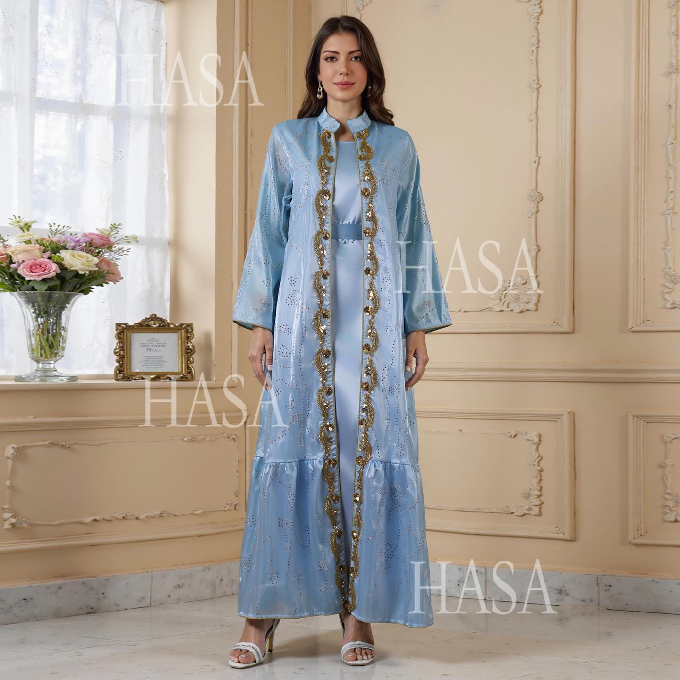 HASA HS6758 Elegant Gold Trim Flowing Maxi Outfit