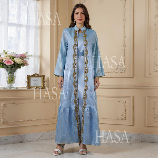 HASA HS6758 Elegant Gold Trim Flowing Maxi Outfit