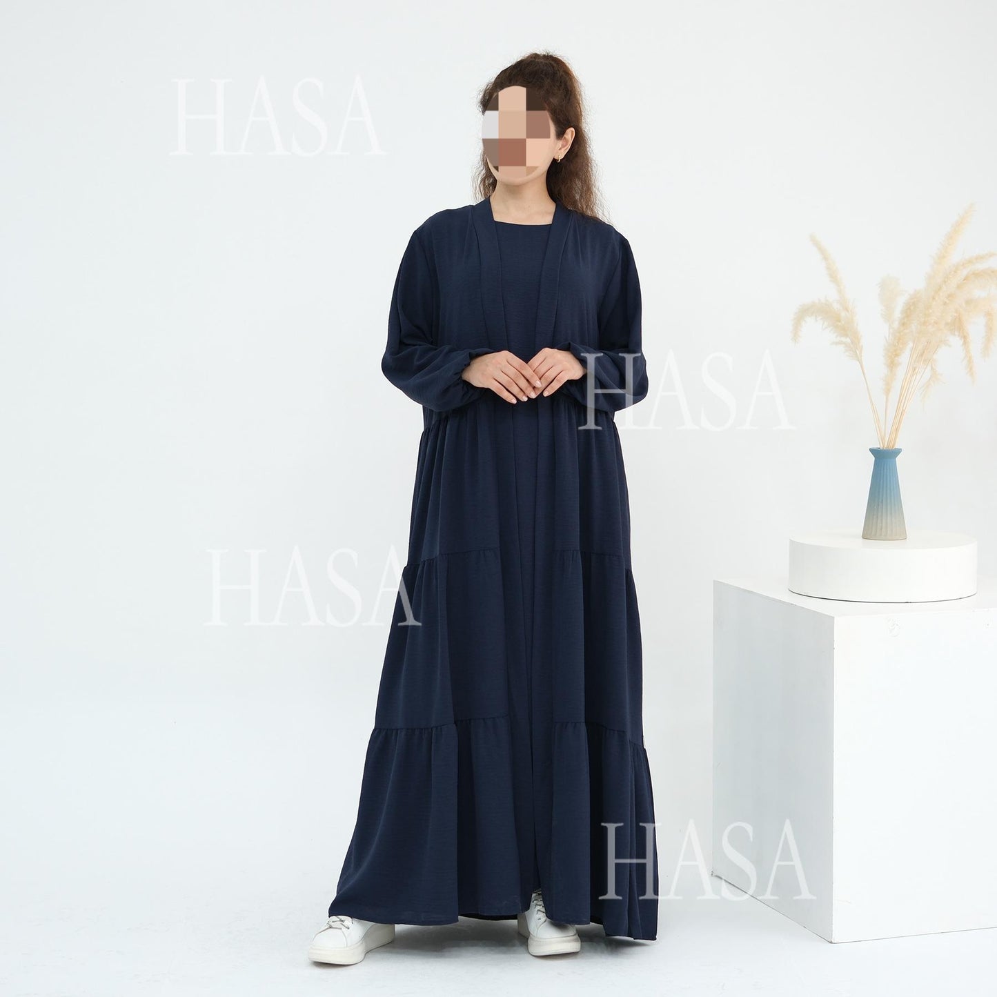 HS6559  Solid Color Loose Robe Dress Two-piece Set