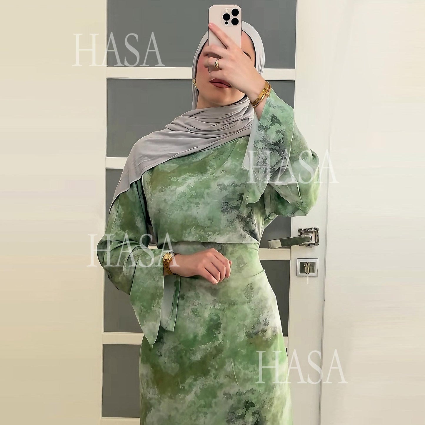HS6550 Elegant Printed Abaya with Long Sleeves