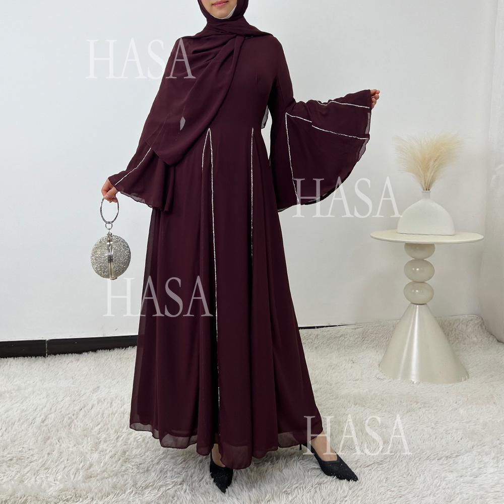 HS6497 Solid Color Light Luxury Chiffon Long Skirt Suit