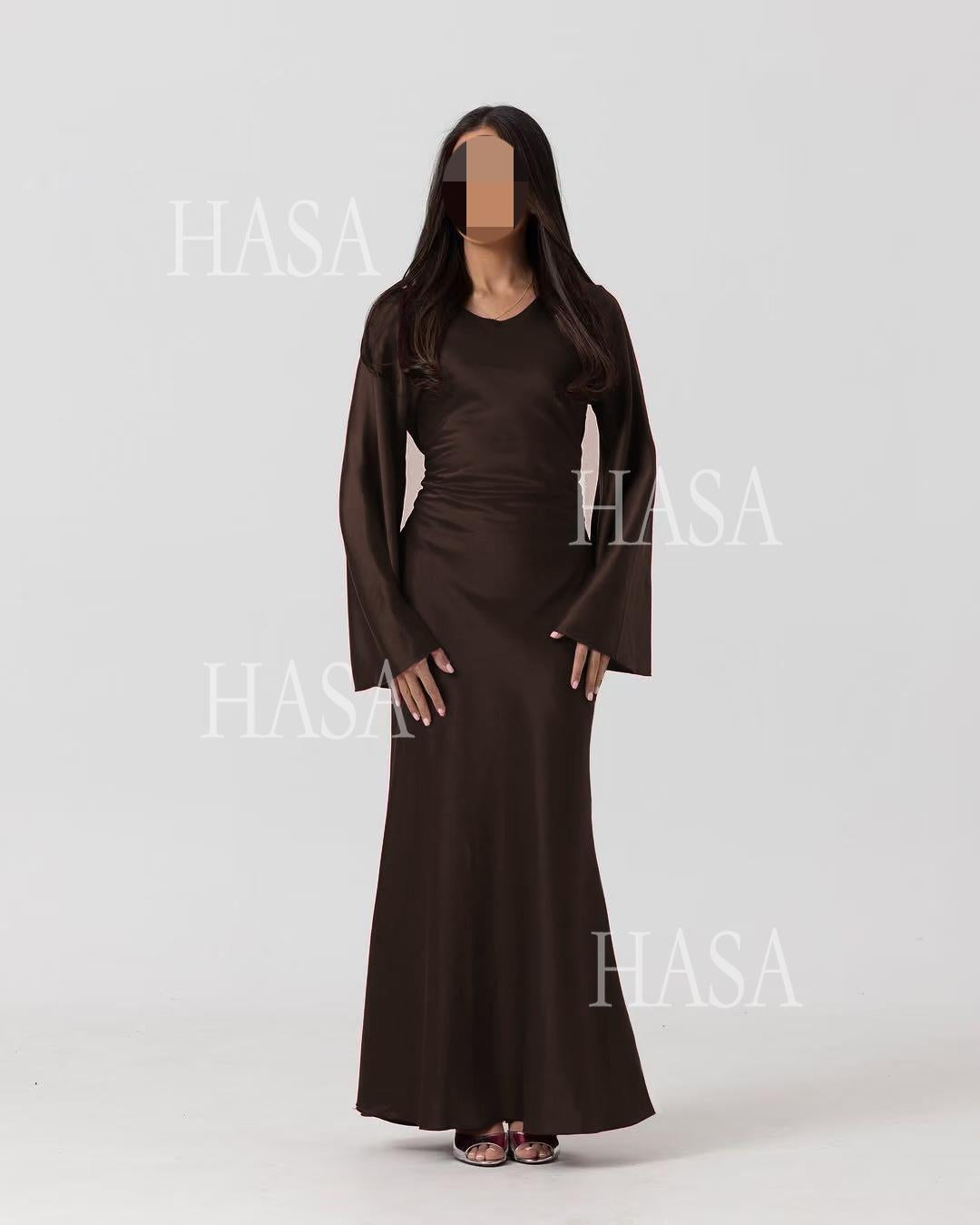 HS6491 Elegant Bell Sleeve Maxi Dress