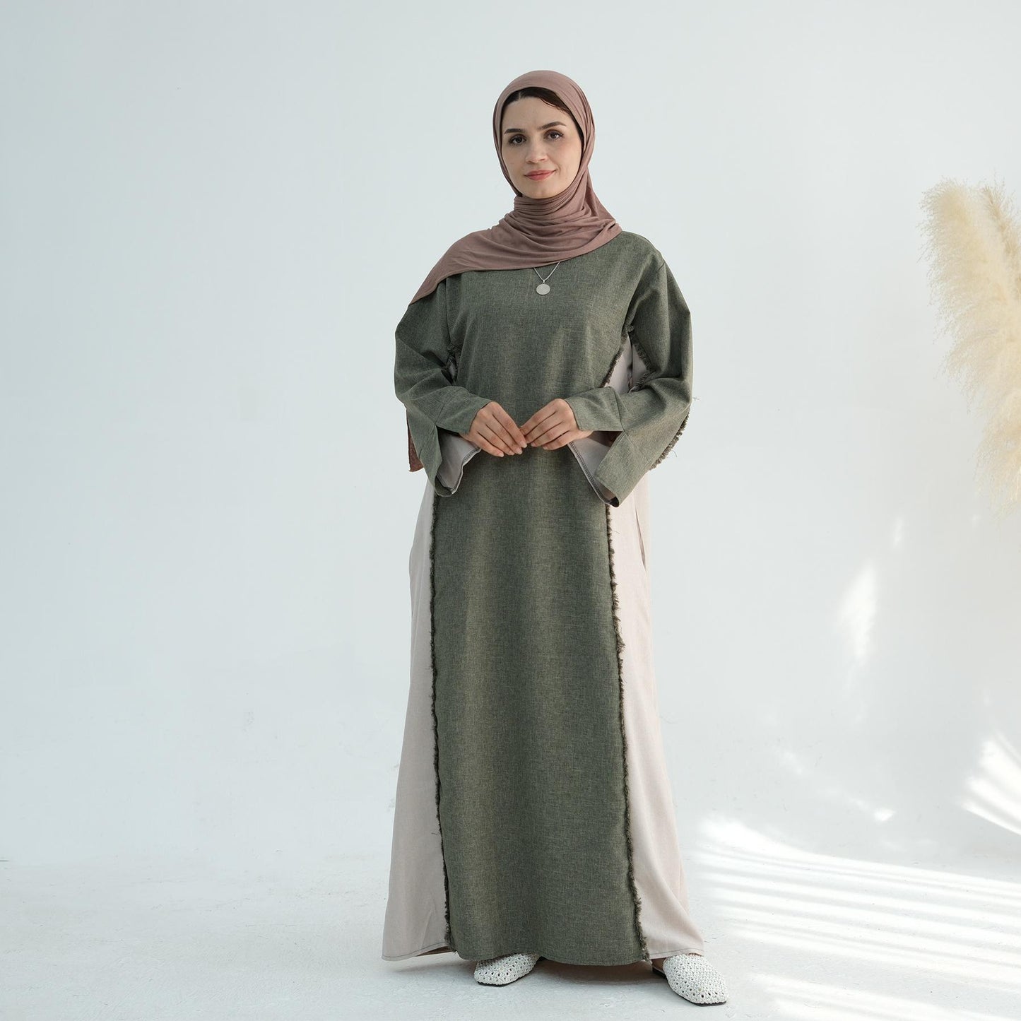 HS5508 Elegant patchwork robe - lightweight and comfortable, showing fashion taste plain casual dress