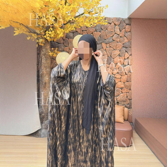 HS6566 Long-sleeved Printed Batwing Sleeve Loose Dress