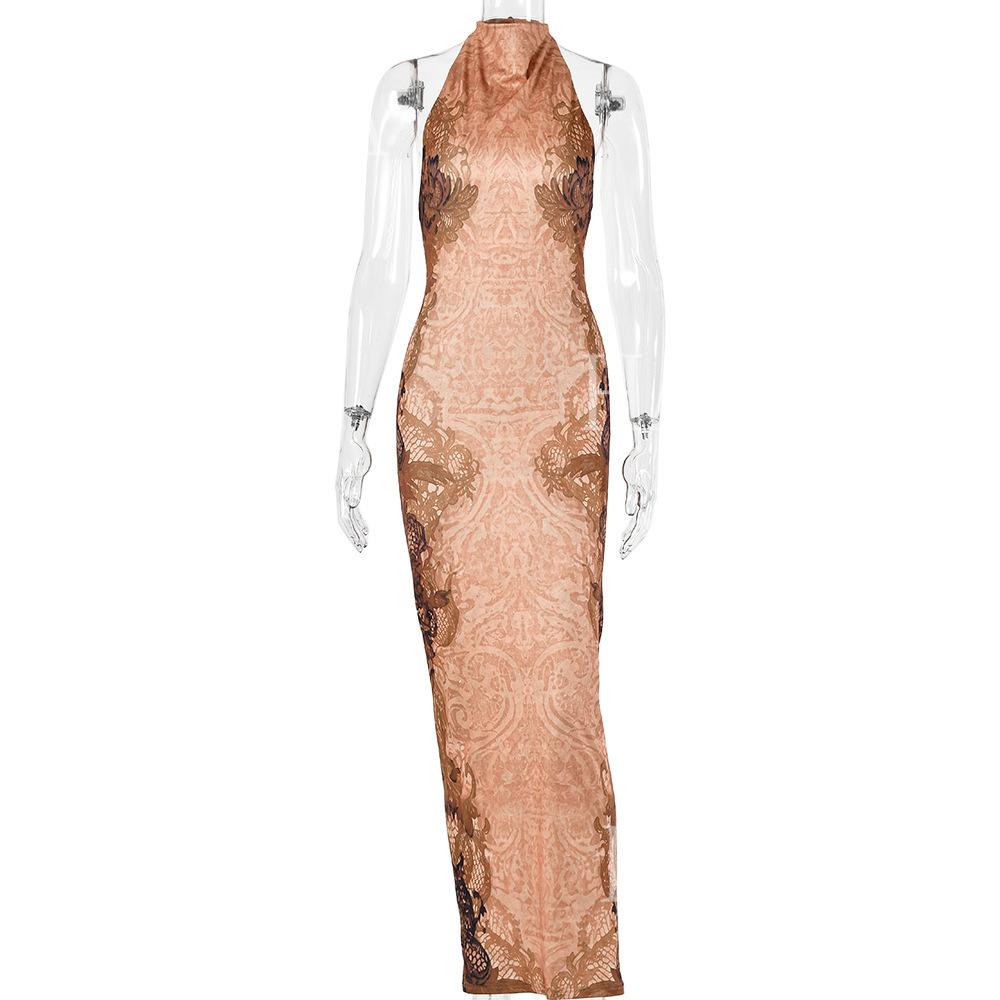 HASA HS6768 Elegant Open Back Slim Fit Maxi Dress