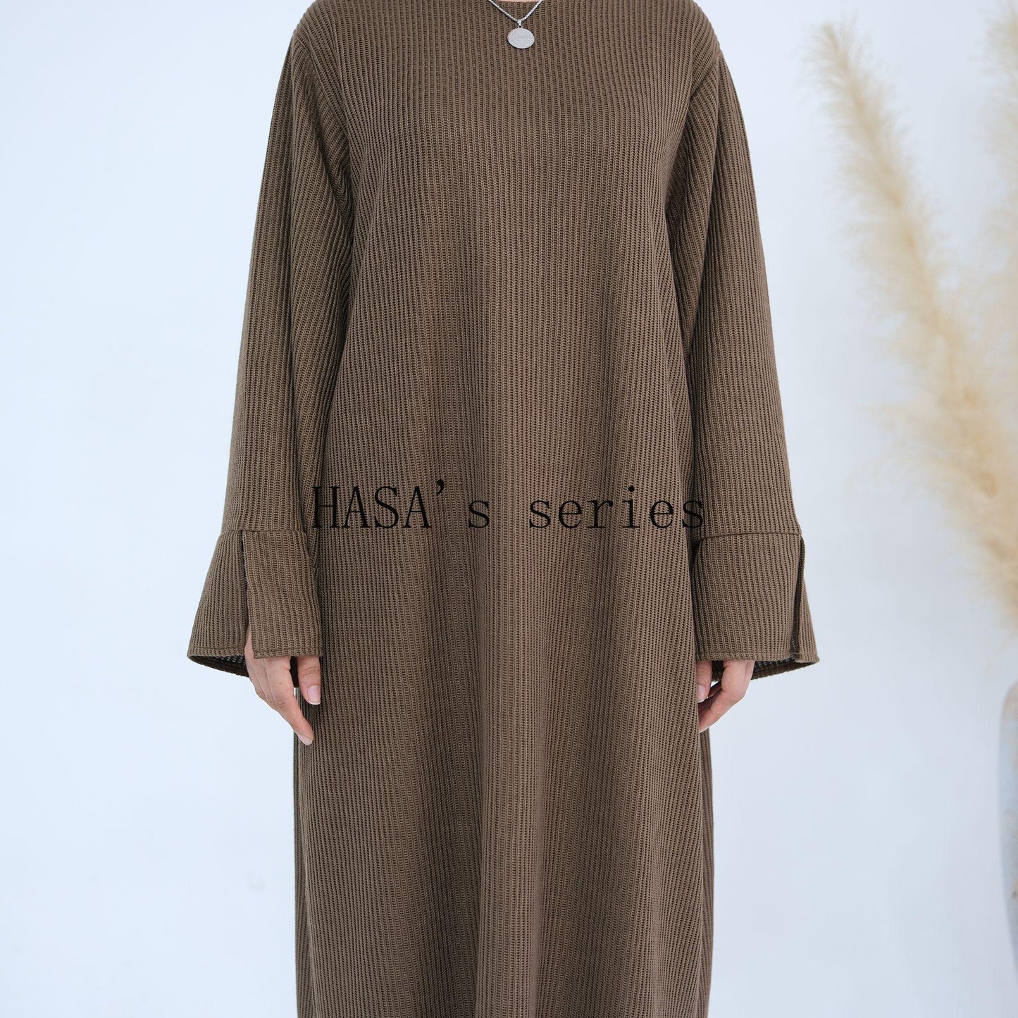 HS5440 Large Sleeve Thick Knitted Sweater Dress - Loose and Elegant Long Dress party  wear red dress thick  thigh 2  part bow  outfits