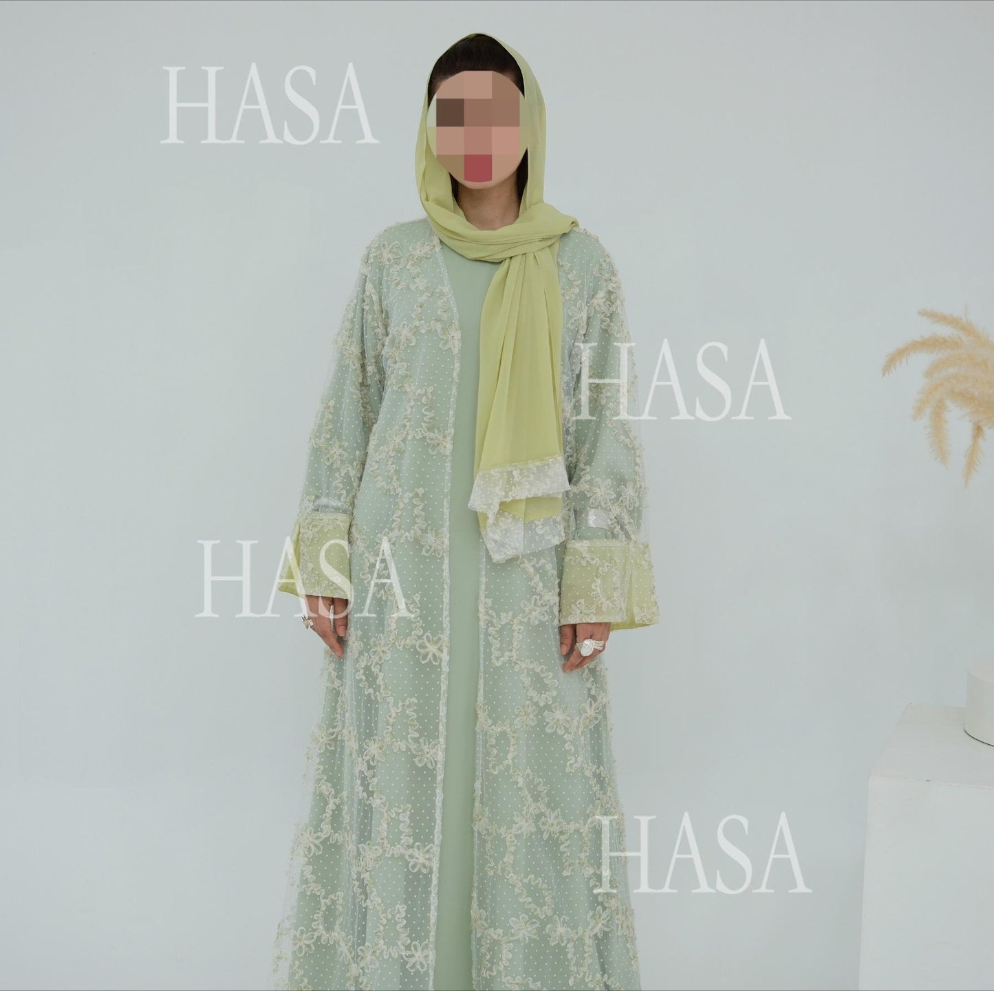 HS6622 3D flower mesh cardigan (optional headscarf and inner layer)