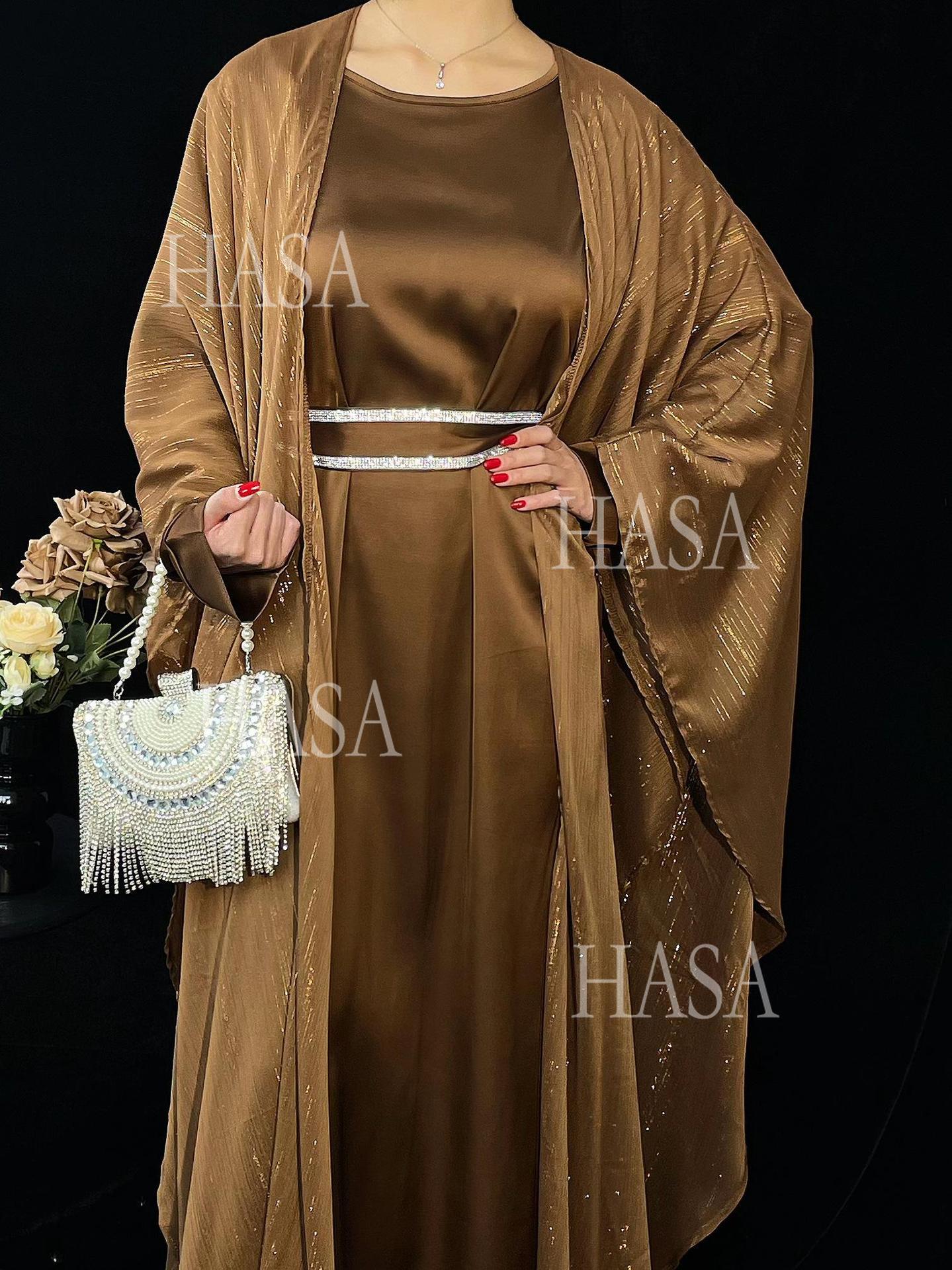 HS6571 Gold embellished long Abaya skirt set