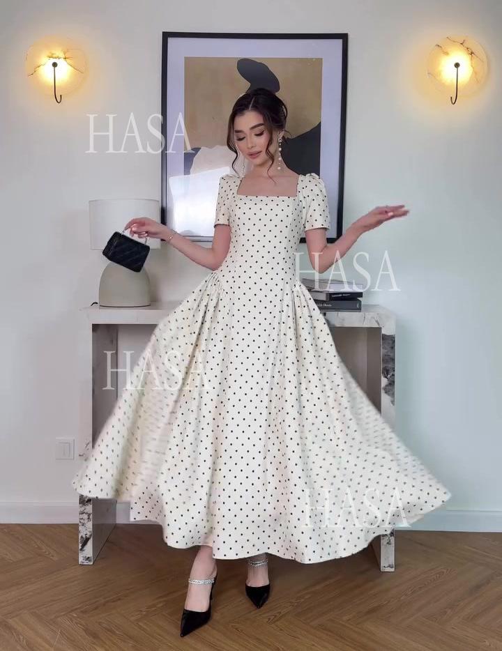 HASA HS6754 Soft Girl Polka Dot Maxi Dress