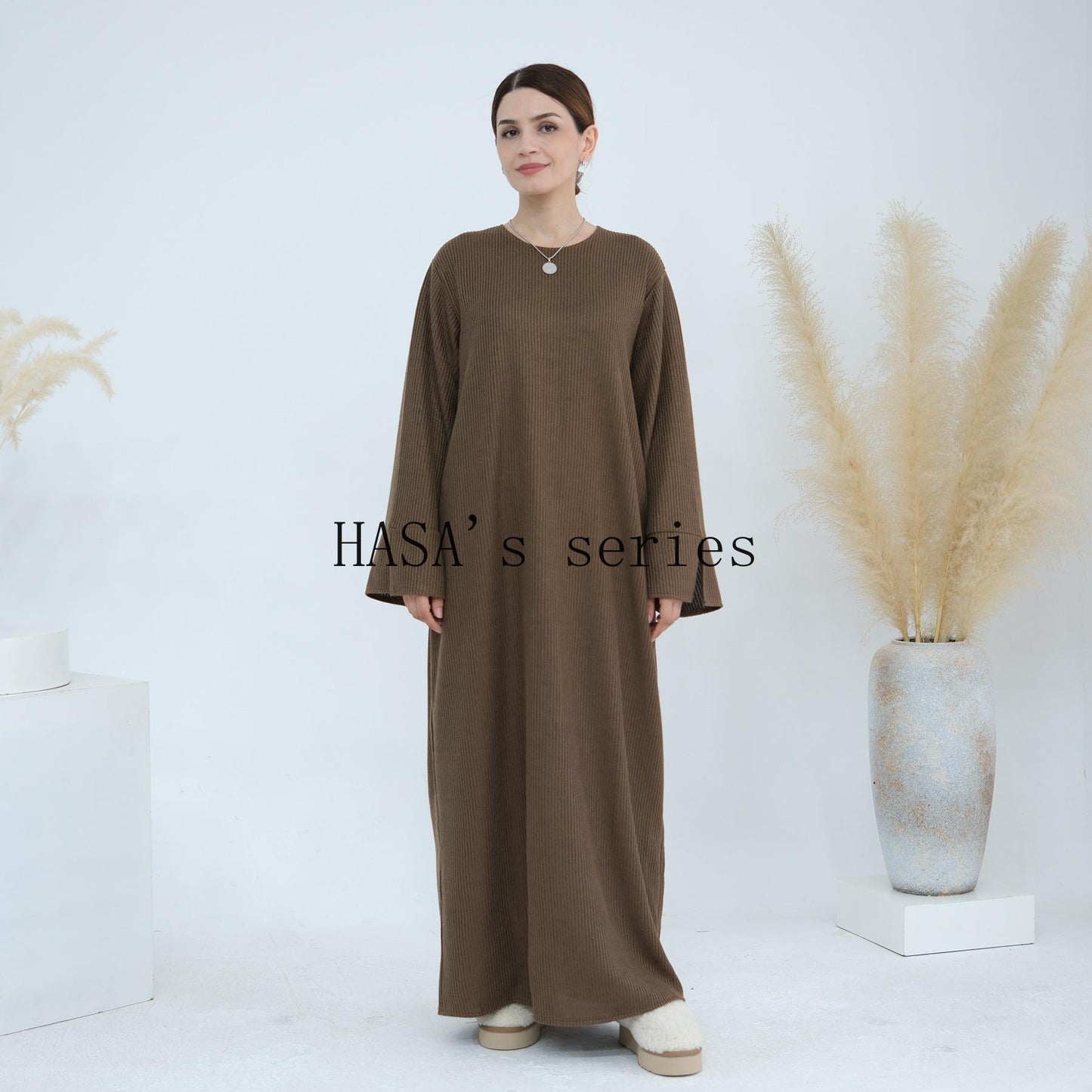HS5440 Large Sleeve Thick Knitted Sweater Dress - Loose and Elegant Long Dress party  wear red dress thick  thigh 2  part bow  outfits