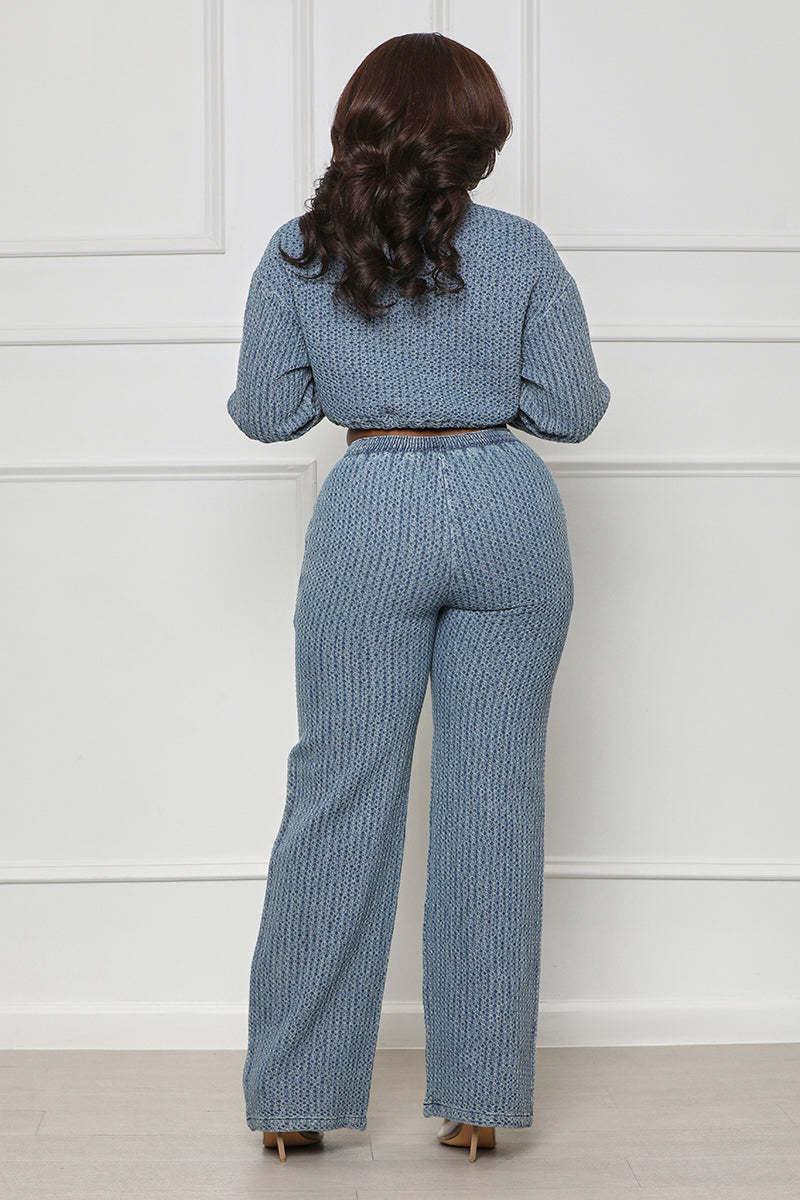 HS6303 Fashion, Long Sleeve Pants, Denim Women's Two-piece Set
