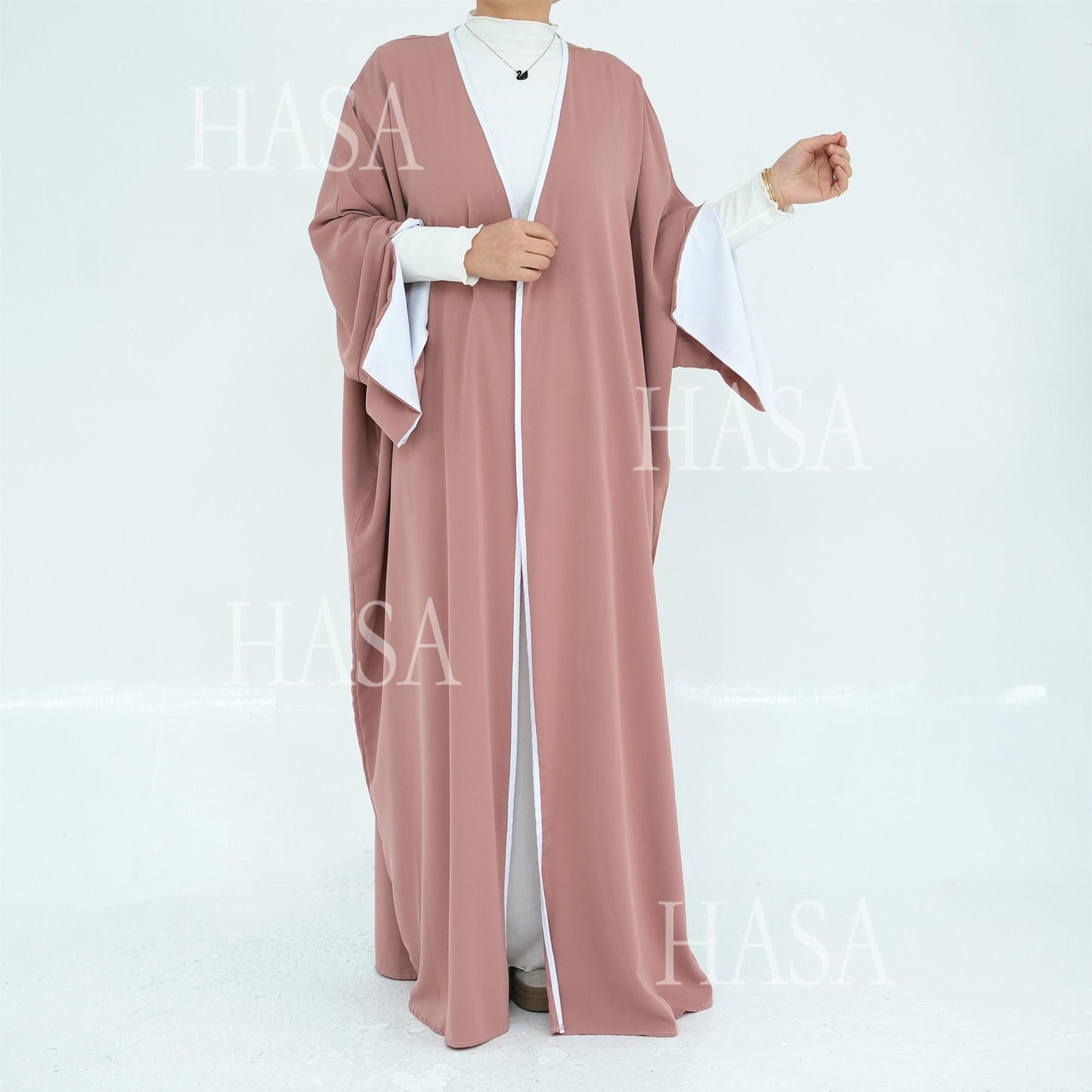 HS5877 The Loose-fitting Robe Has A Lightweight Silhouette That Is Perfect for Any Occasion open abaya outfit