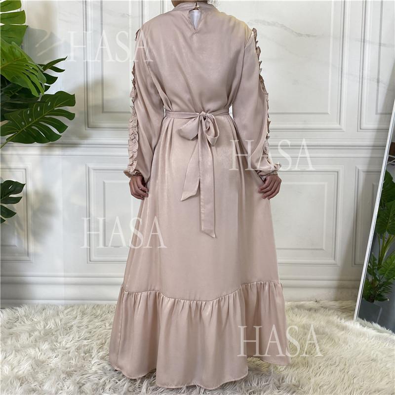 HS6591 Solid Color Turtleneck Long Sleeve Dress with Pleated Waistband