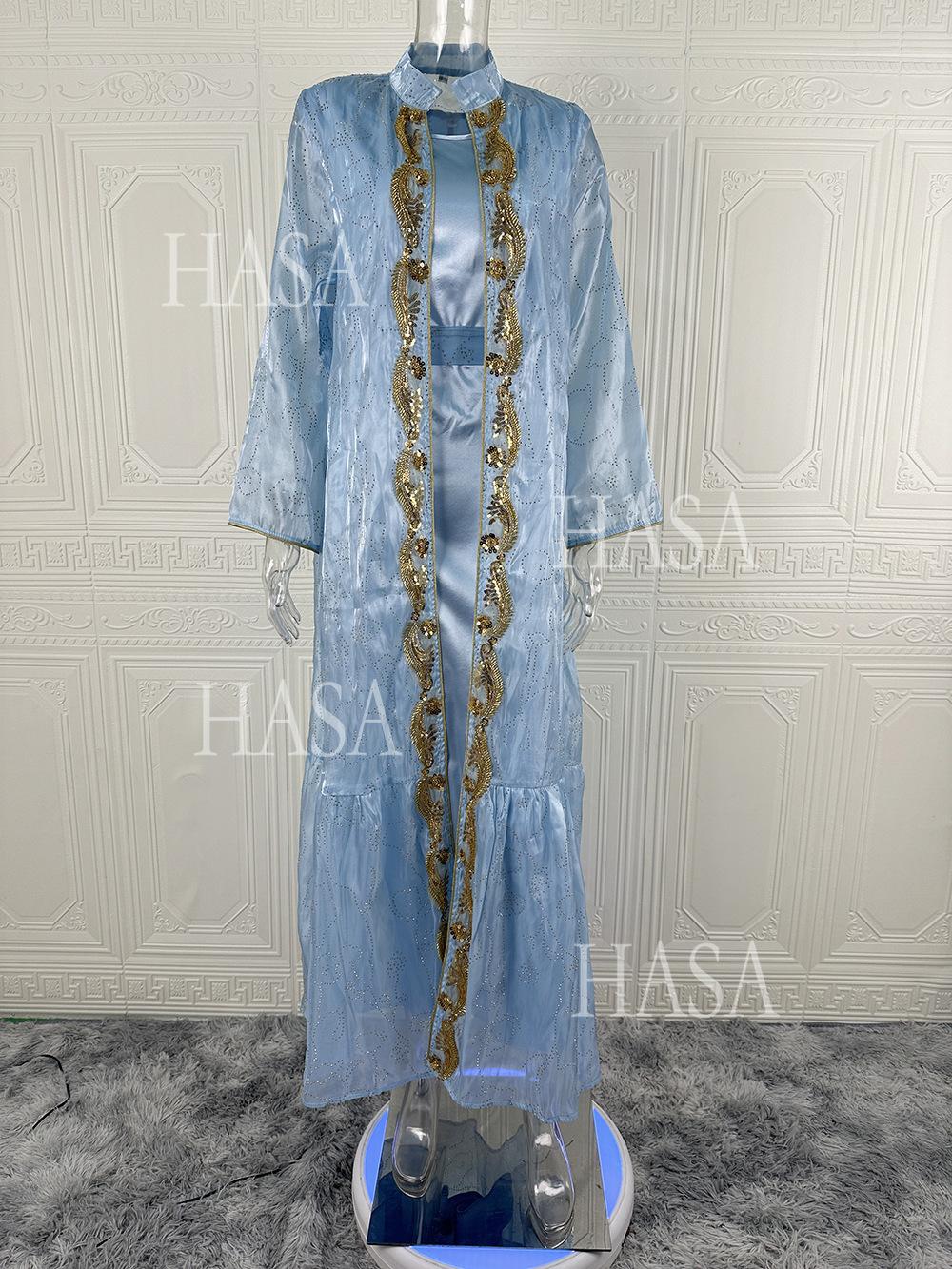 HASA HS6758 Elegant Gold Trim Flowing Maxi Outfit