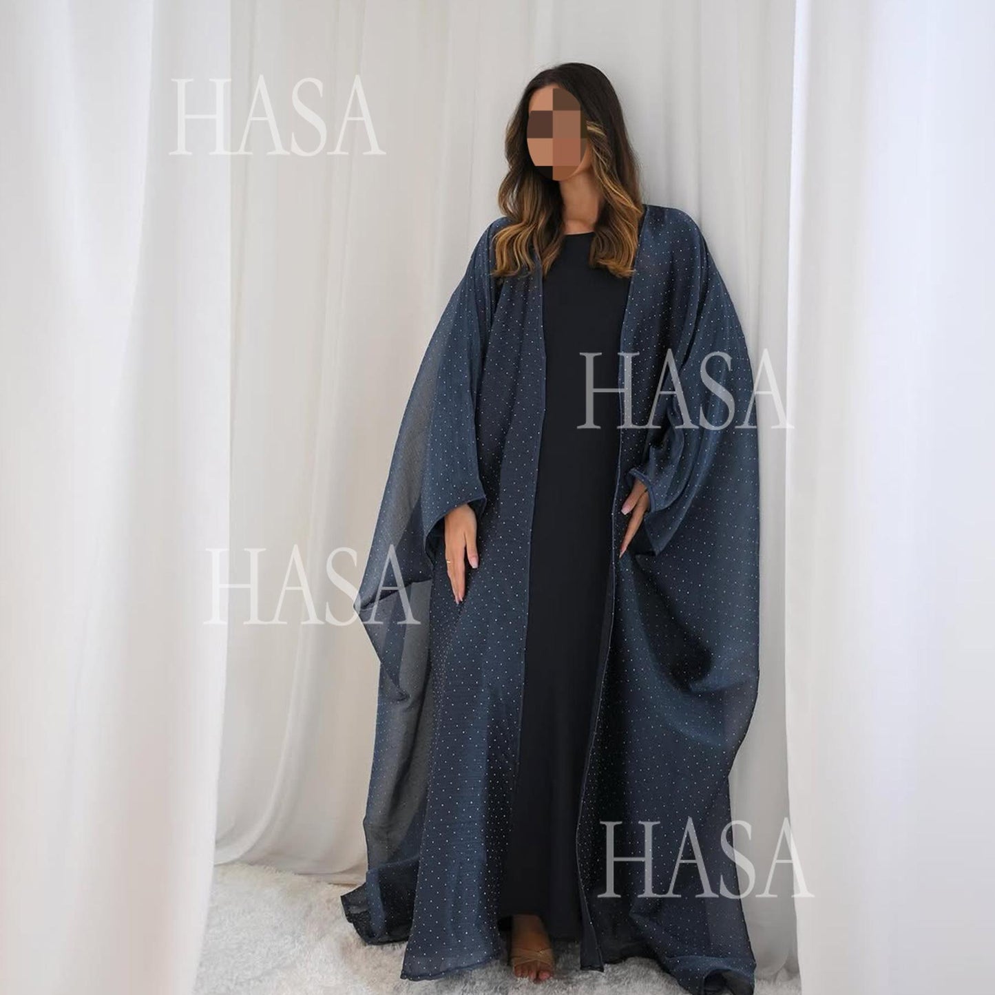 HS6493 Lightweight Ice Flower Ruffle Textured Rhinestone Robe Three-Piece Set