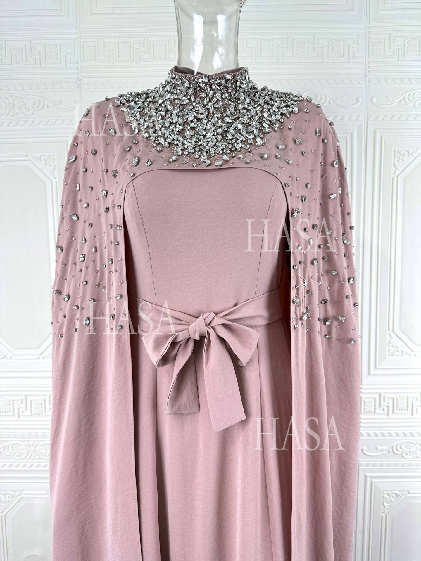 HASA HS6764 Elegant Waist Tie Formal Maxi Dress