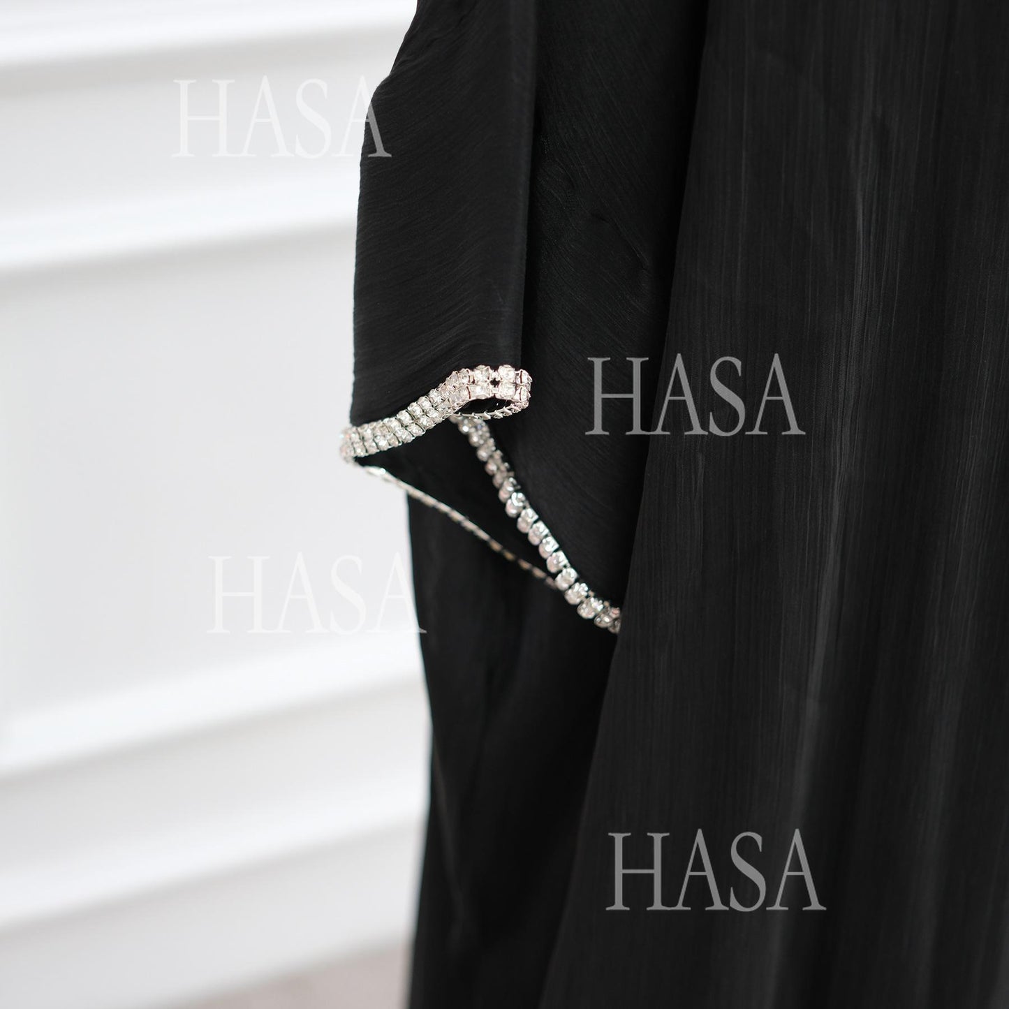 HS6553  Two-Piece Solid Abaya with Beaded Details and Matching Scarf Option