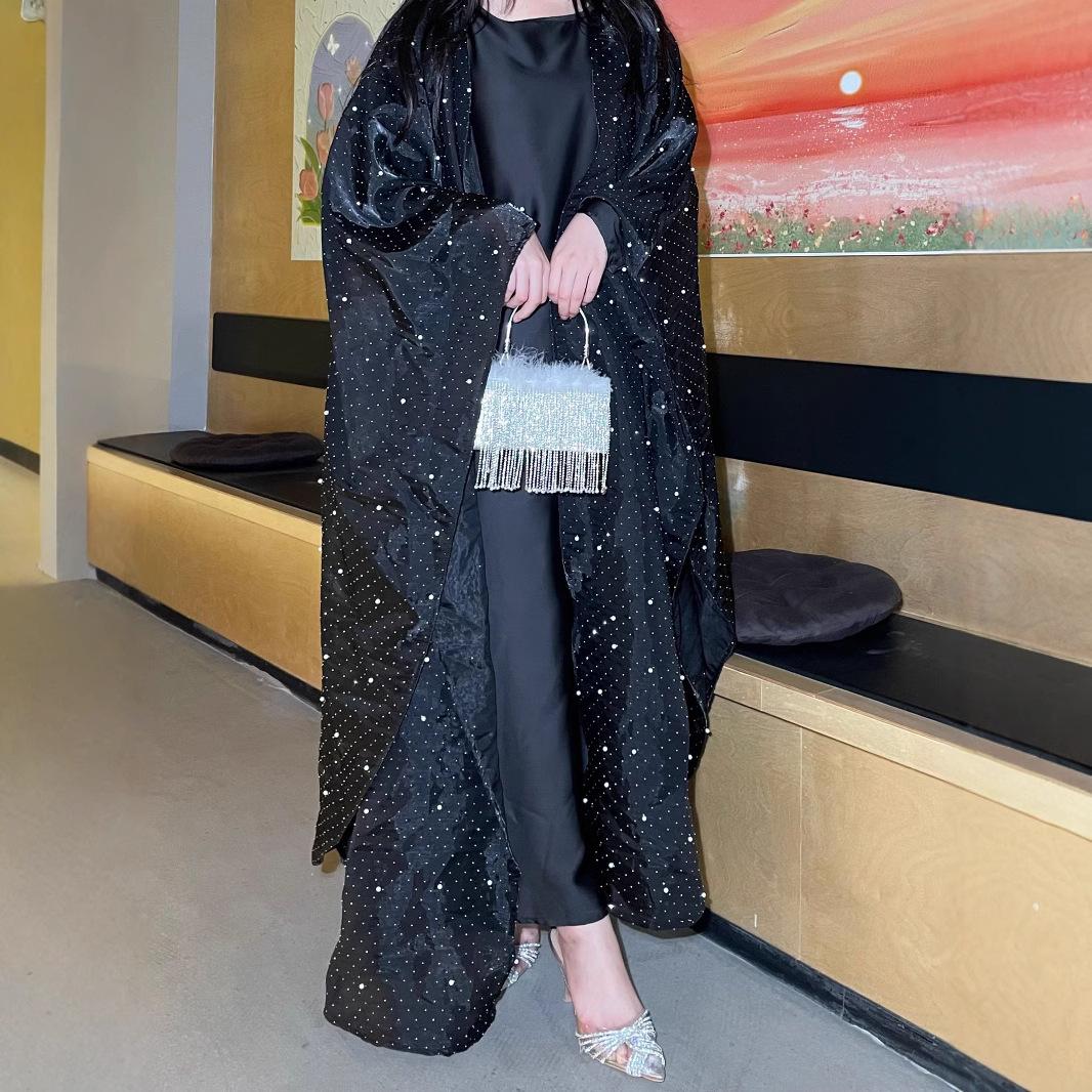 HS6540 Elegant Rhinestone Abaya Two-Piece Set with Outer Cape