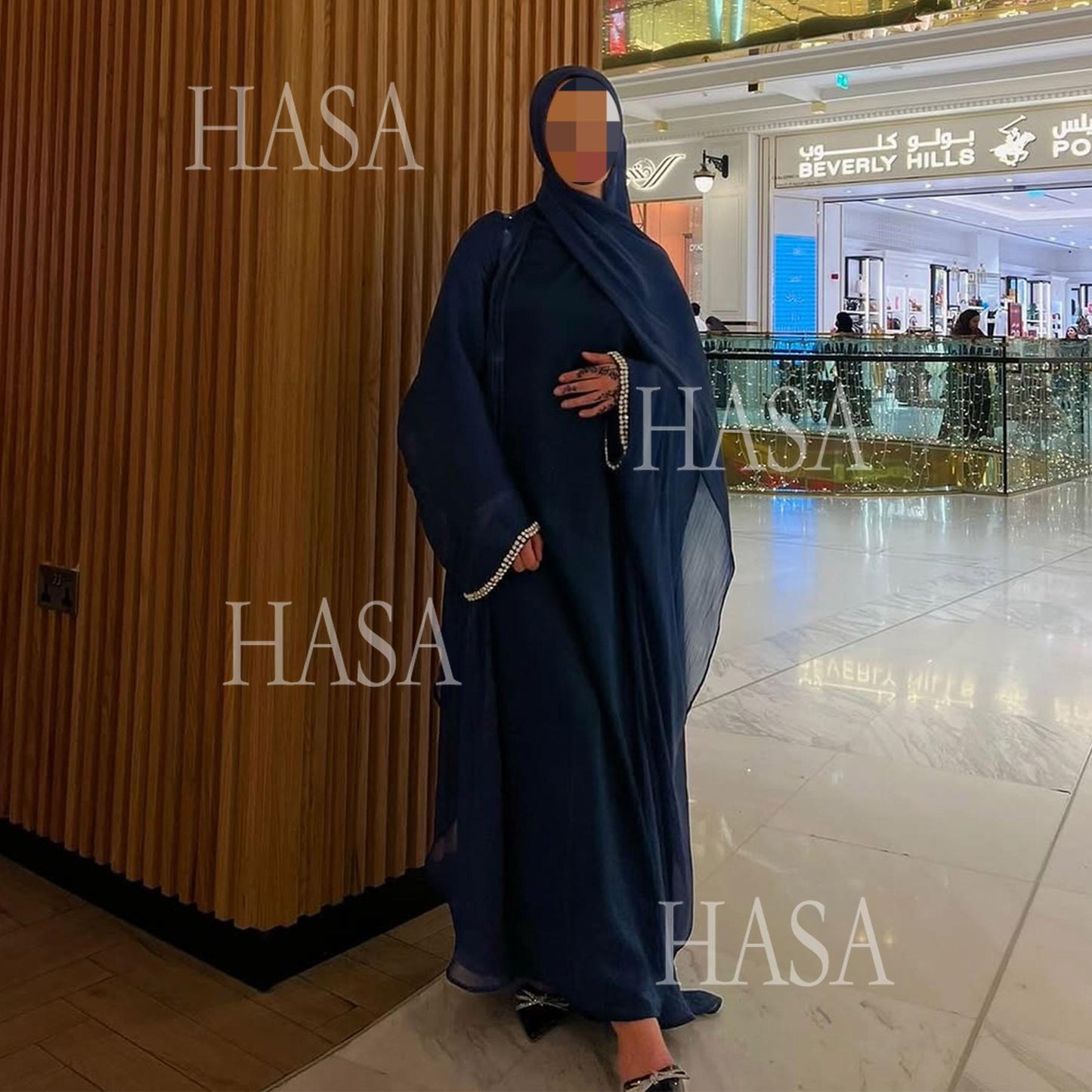 HS6553  Two-Piece Solid Abaya with Beaded Details and Matching Scarf Option