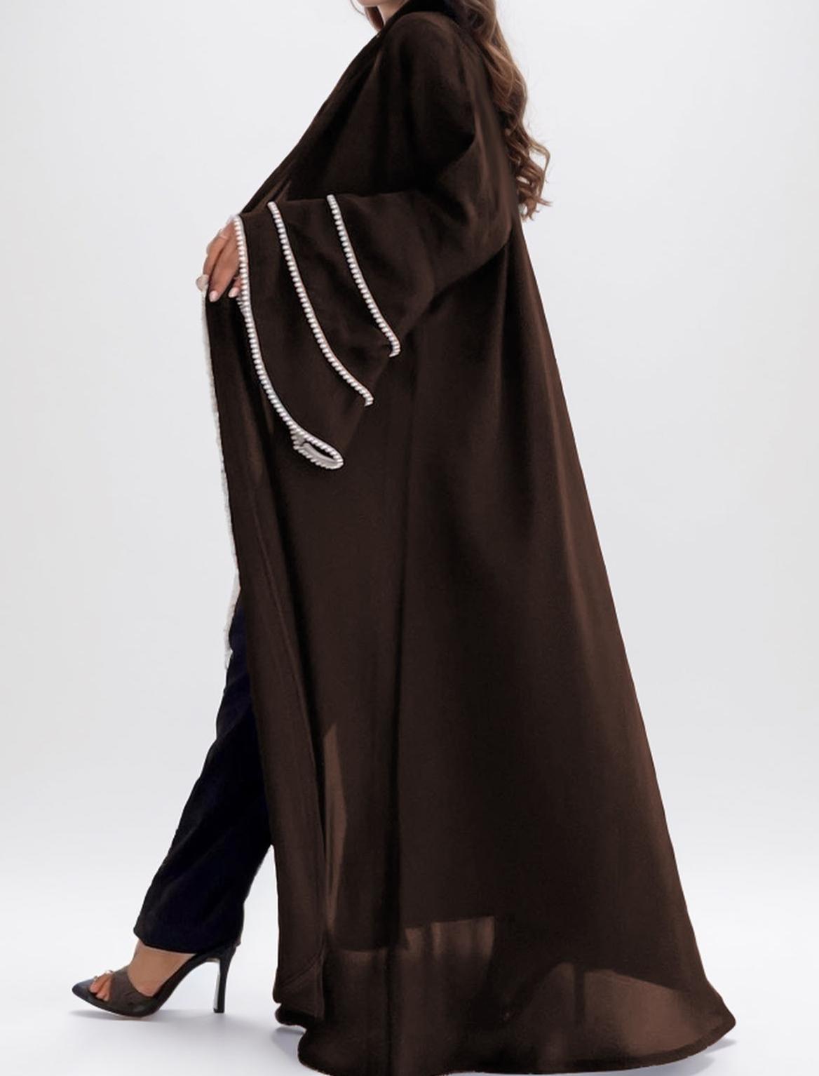 HS6543 Elegant Abaya with Hand-Embroidered Pearl Details