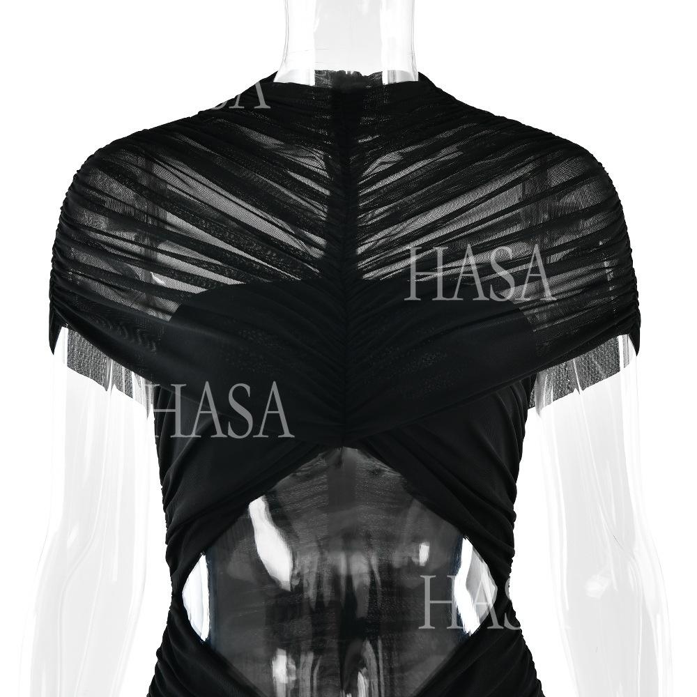 HASA HS6769 Luxury High Neck Body Sculpt Maxi Dress