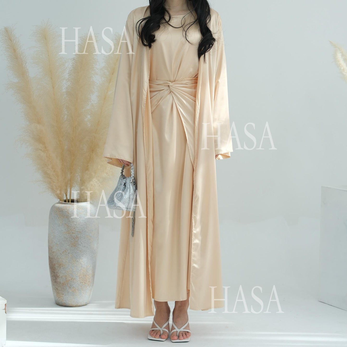 HS6581 Solid color three-piece women's long skirt suit
