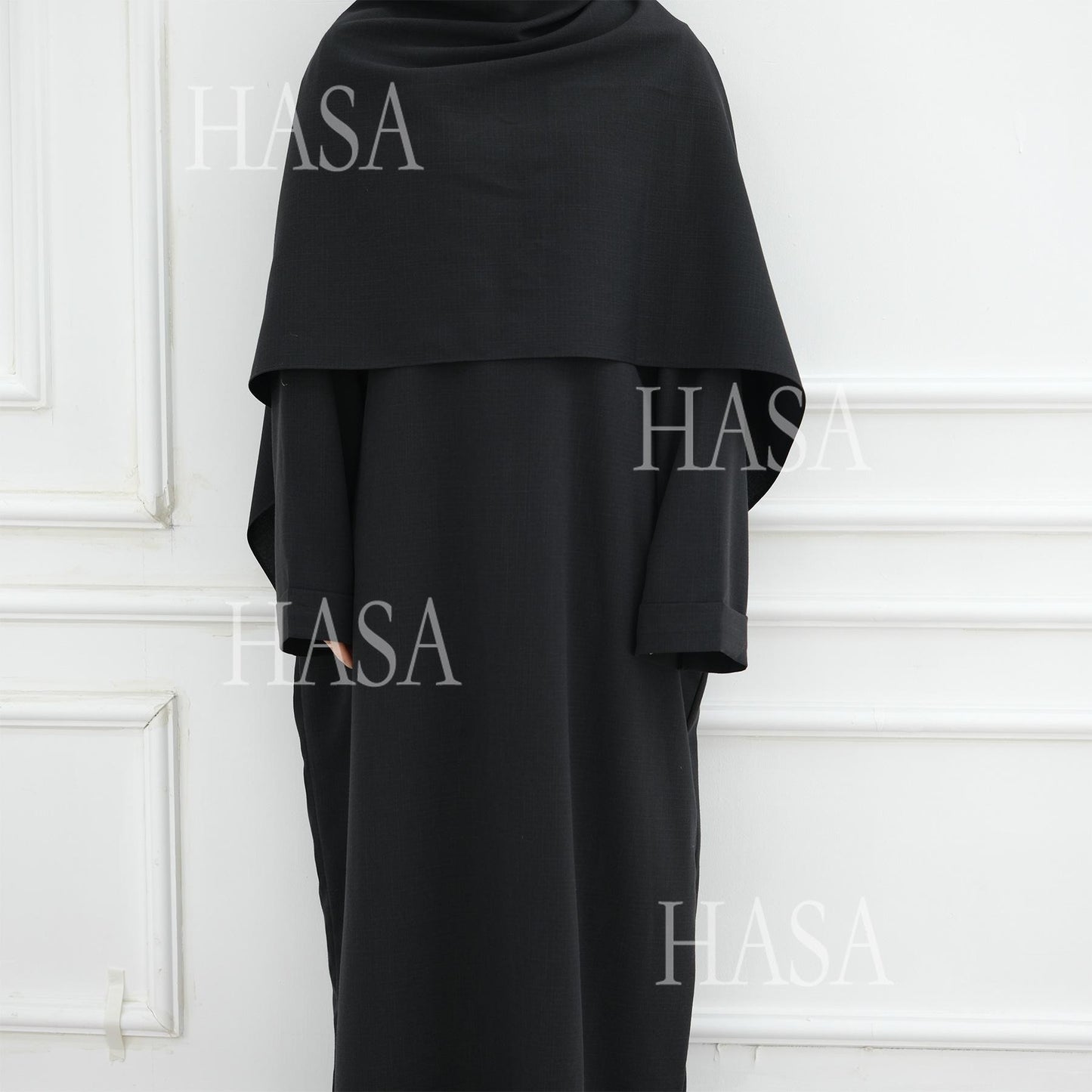 HS6577 Women's Solid Color Two-piece Long Skirt with Shawl Abaya