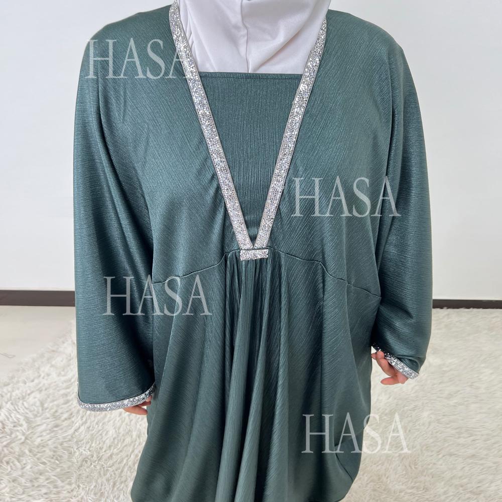 HS6499 Abaya with diamond details on the chest