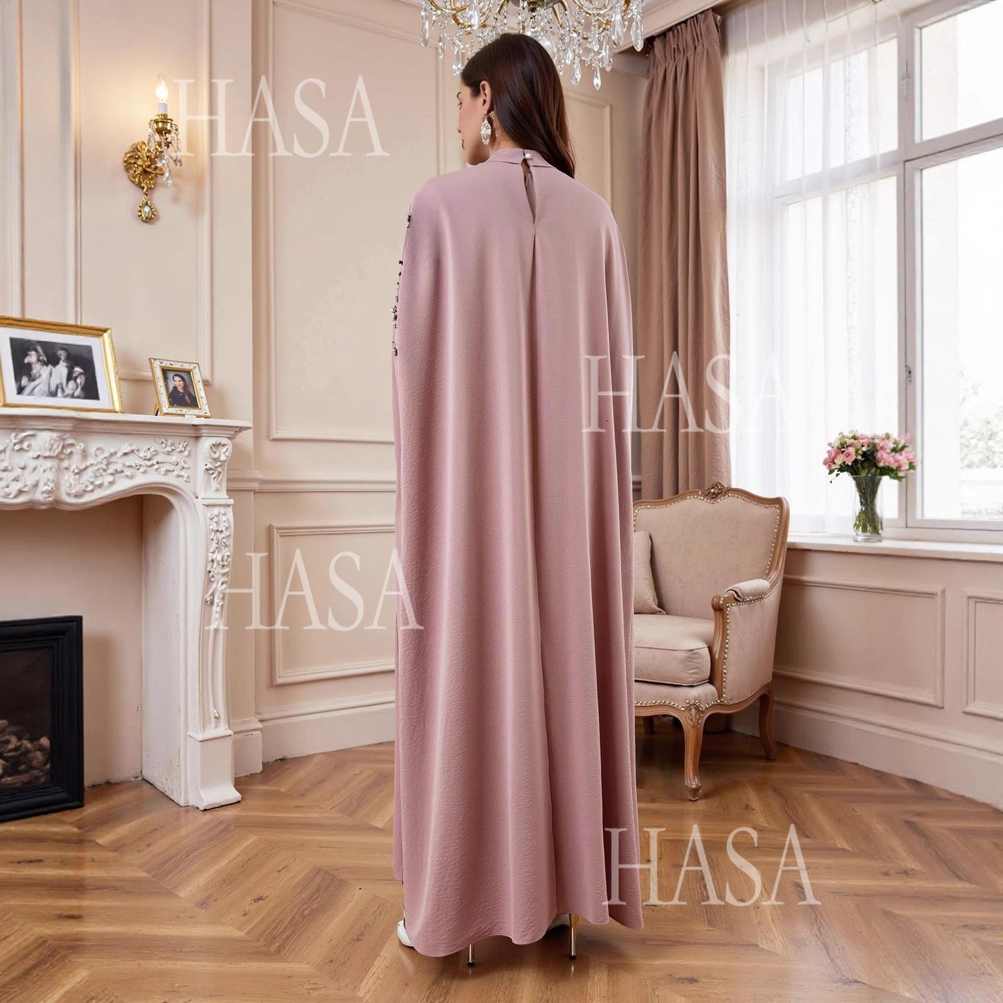 HASA HS6764 Elegant Waist Tie Formal Maxi Dress