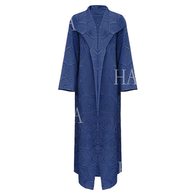 HS6592 Embroidered Pleated Cardigan Jacket - Large Size, Comfortable Mid-Length