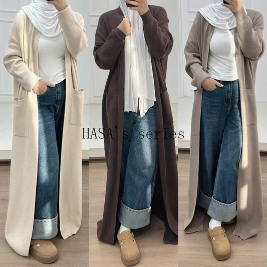 HS5439 Temperament Knitted Cardigan - Autumn and Winter Thick Loose Long Dress long  sleeve