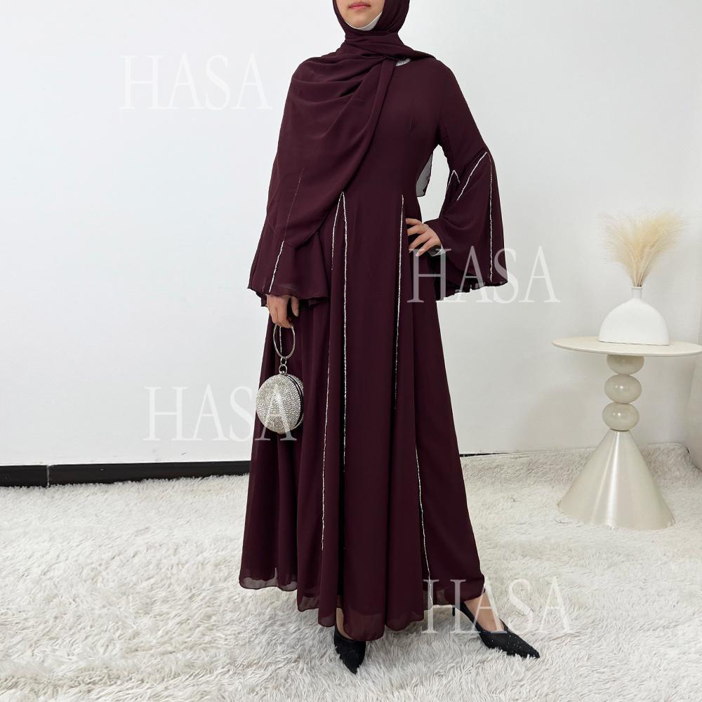 HS6497 Solid Color Light Luxury Chiffon Long Skirt Suit