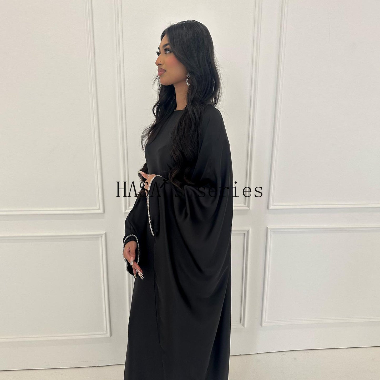 HS4841 A Minimalist, Beaded, Matte Satin Long Dress with A Subtle and Elegant Design.